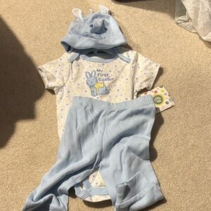 Little Me Blue and White Bunny Matching Set